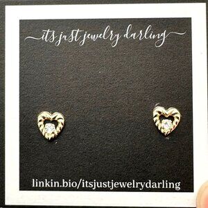 Womens Earrings 10K Yellow Gold Cubic Zirconia Heart Pierced Gift Idea for Her E